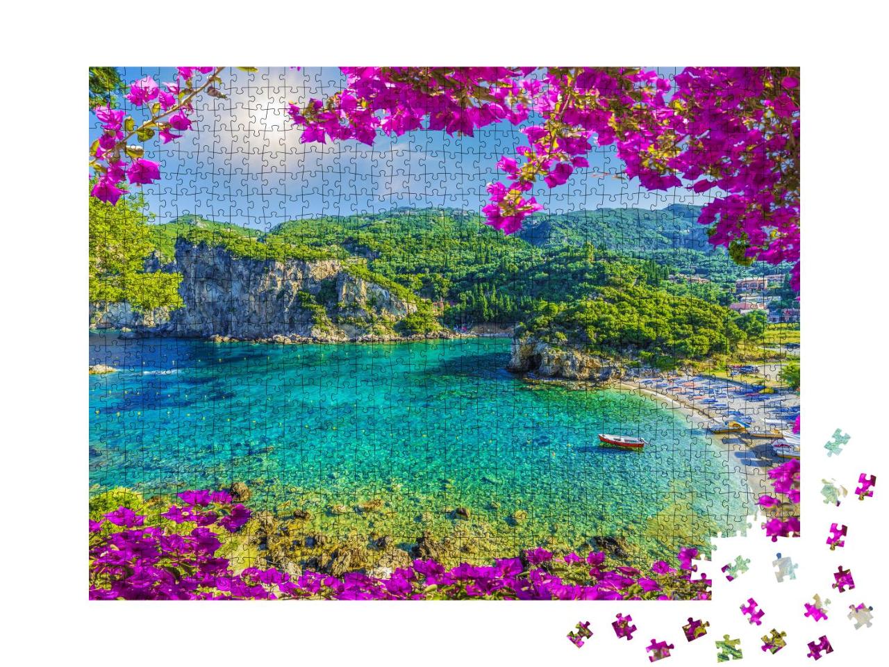 Puzzle 1000 Teile „Bucht mit kristallklarem Wasser in Paleokastritsa, Insel Korfu, Griechenland“