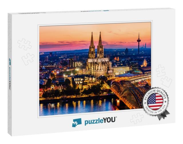Cologne, Germany Beautiful Panoramic Aerial Night Landsca... Jigsaw Puzzle