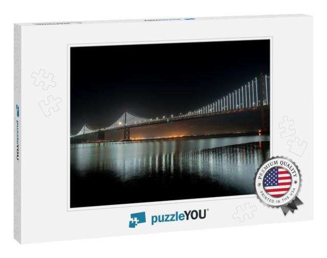 View of the Oakland Bridge with Moon Rising & Calm Skies... Jigsaw Puzzle