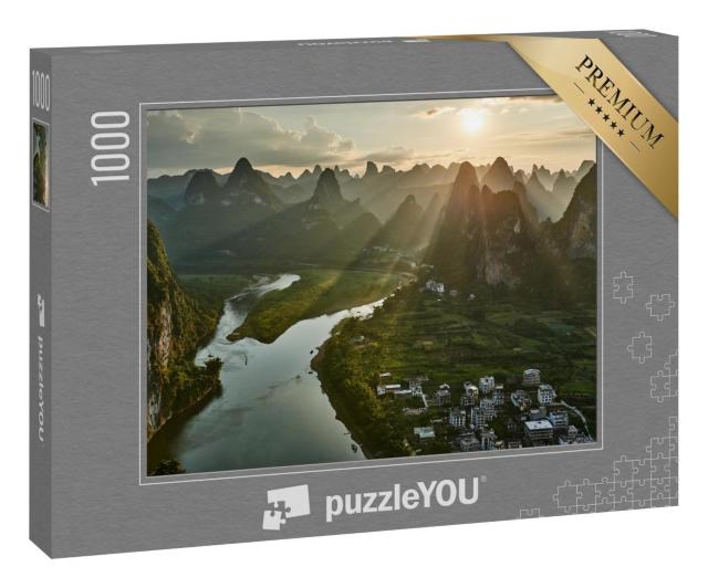Puzzle 1000 Teile „Sonnenaufgang am Li-Fluss vom Laozhai-Berg, China“