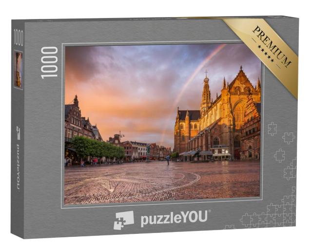 Puzzel 1000 stukjes „Prachtige regenboog boven de Grote Markt in Haarlem, Nederland“