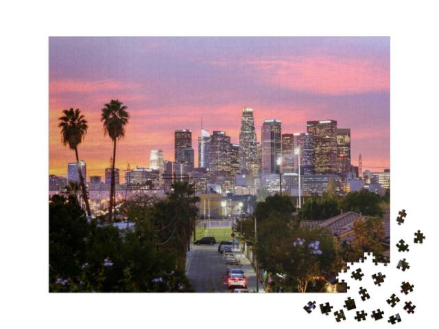 Puzzel 1000 stukjes „De skyline van het centrum van Los Angeles bij zonsondergang“