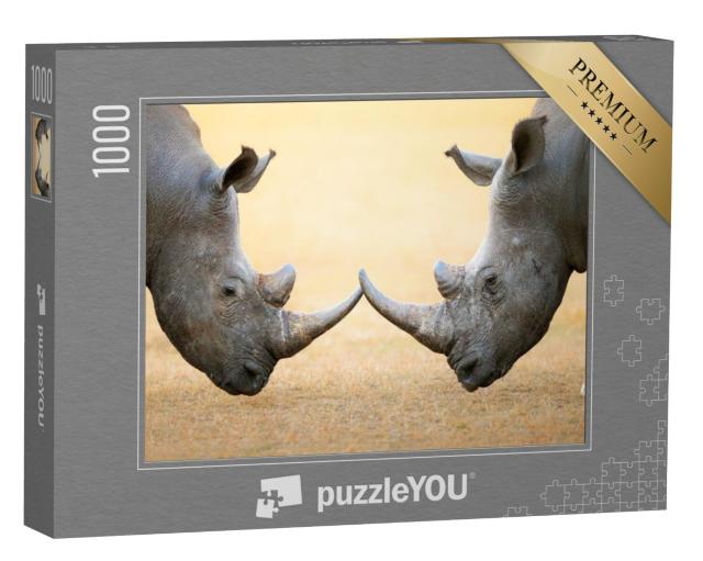 Puzzel 1000 stukjes „Witte neushoorns, kop aan kop - Kruger National Park, Zuid-Afrika“