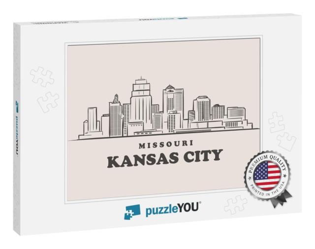Kansas City Skyline, Missouri Drawn Sketch... Jigsaw Puzzle