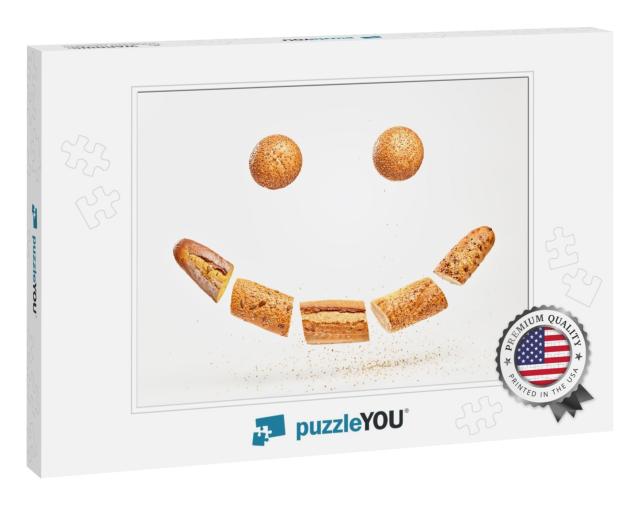 Baguette with Sesame Seed Flying in Air, Smile Shape. Fre... Jigsaw Puzzle