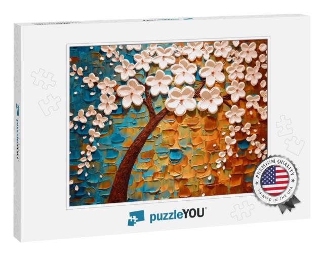 3D Illustration, Floral Tree Painting, Canvas Painting Ba... Jigsaw Puzzle