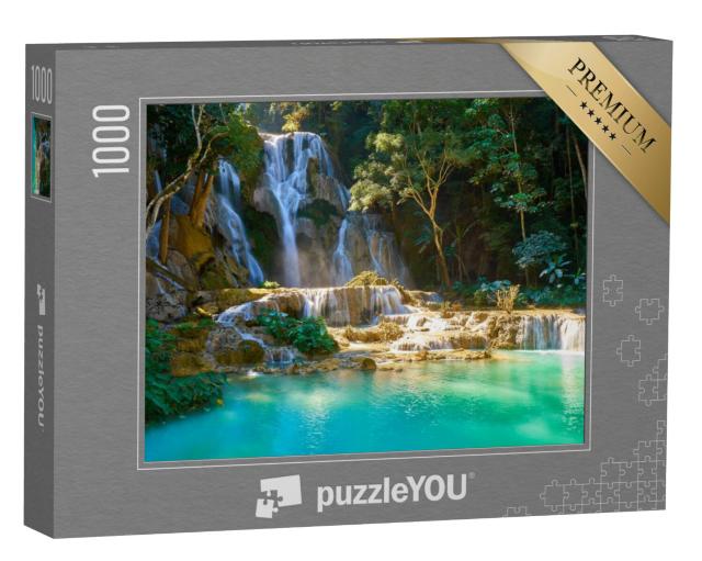 Puzzel 1000 stukjes „Indrukwekkende Kuang Si watervallen in Luang Probang, Laos“