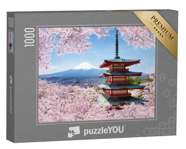 Puzzel 1000 stukjes „Chureito Pagoda en de berg Fuji met kersenbloesem in de lente“