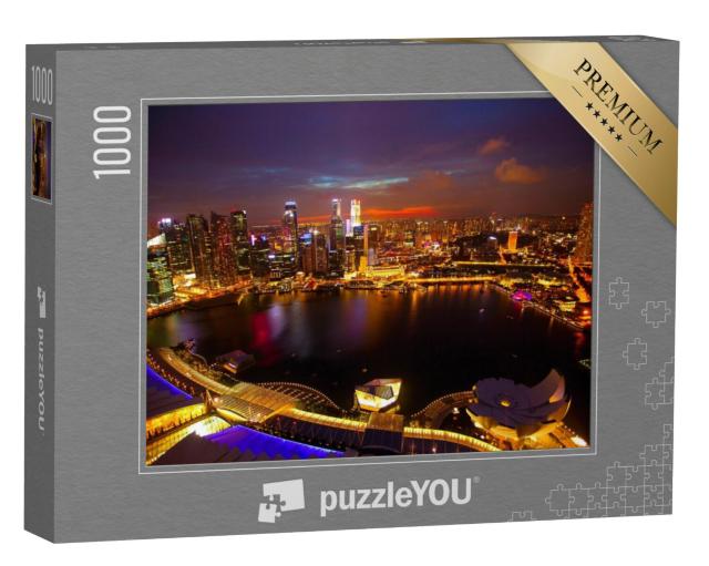 Puzzel 1000 stukjes „Nachtpanorama van Singapore vanaf het dak van het Marina Bay Hotel“