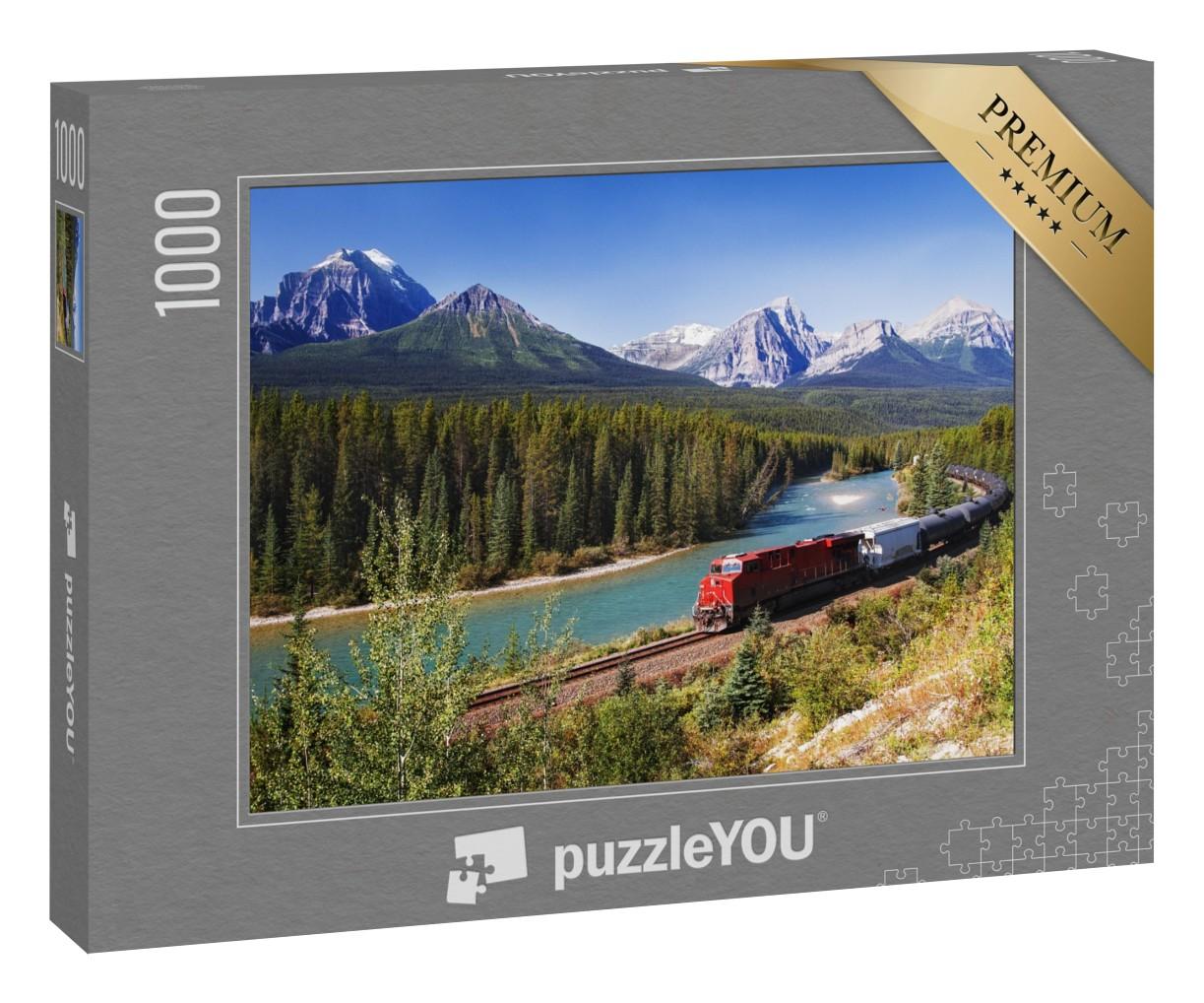 Puzzle 1000 Teile „Zugfahrt durch das Bow-Tal der mächtigen Rocky Mountains“