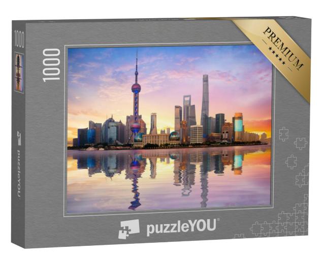 Puzzel 1000 stukjes „Shanghai skyline bij zonsondergang“