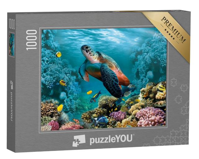 Puzzel 1000 stukjes „Onderwaterwereld met een schildpad en koralen“