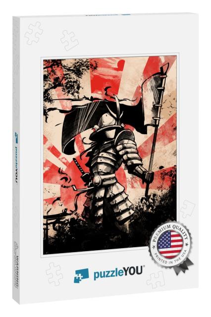Japanese Samurai Soldier with Flag... Jigsaw Puzzle