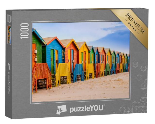 Puzzel 1000 stukjes „Rij kleurrijke badhutten op Muizenberg Beach, Kaapstad, Zuid-Afrika“