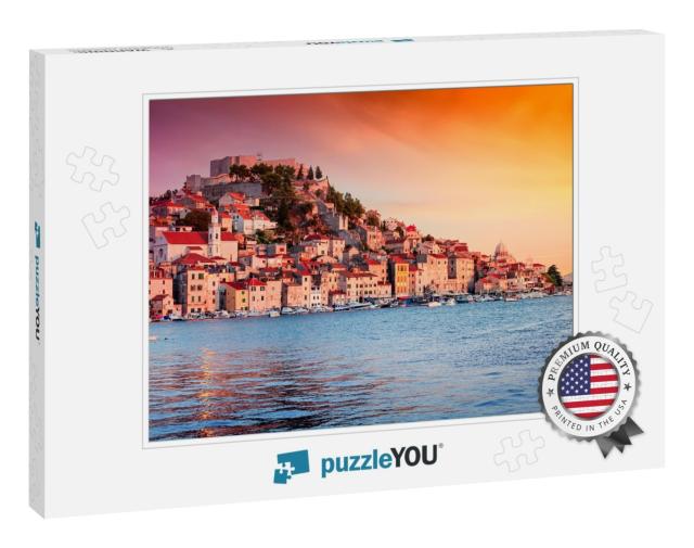 Sunset in Old Town of Sibenik, Croatia. Waterfront View w... Jigsaw Puzzle