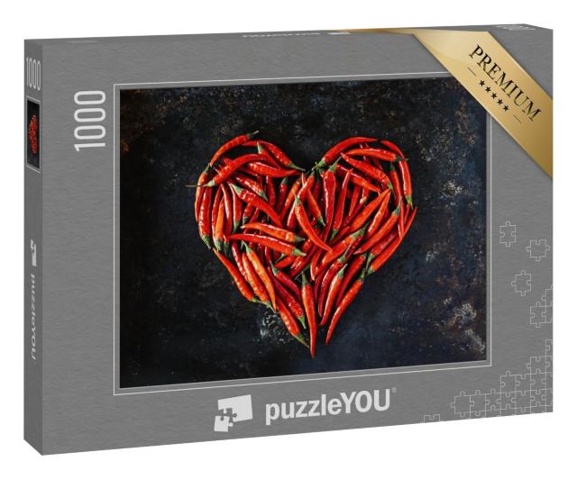 Puzzle 1000 Teile „Rote Chilischoten: Herzform für Valentinstag“
