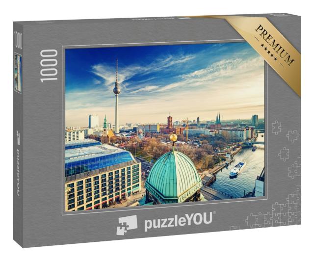 Puzzle 1000 Teile „Luftaufnahme auf Alexanderplatz und Spree, Berlin, Deutschland“