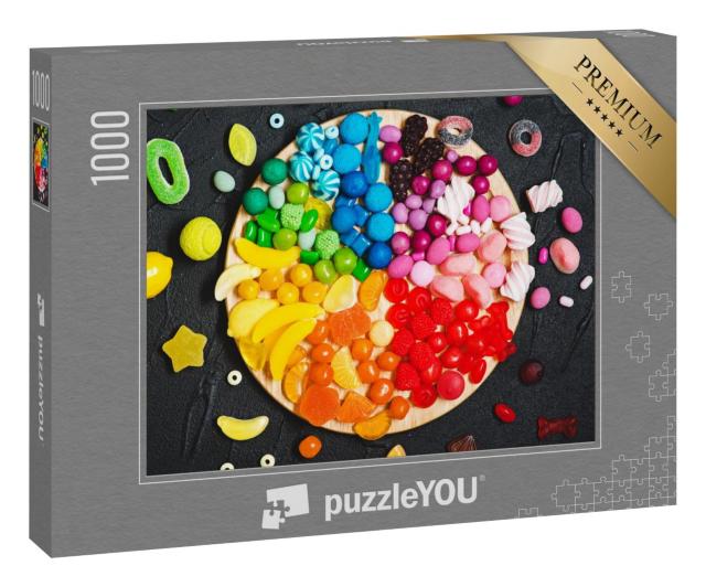 Puzzle 1000 Teile „Süßigkeiten, sortiert in Regenbogenfarben“