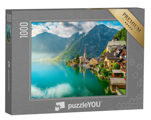 Puzzel 1000 stukjes „Pittoresk dorpje Hallstadt en meer van Hallstadt, Salzkammergut, Oostenrijk“