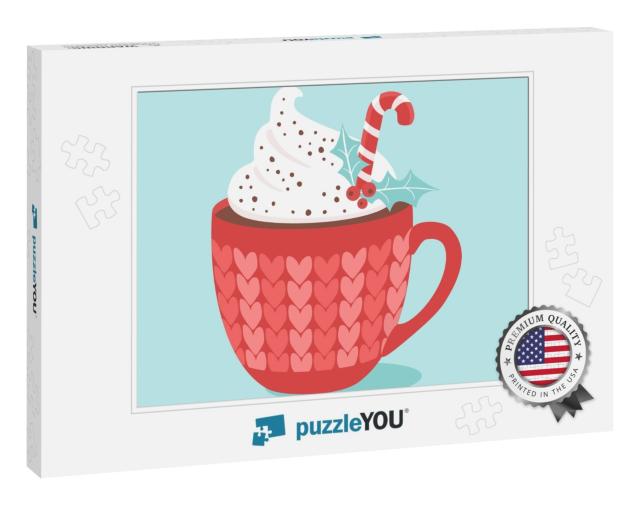 Christmas Hot Chocolate with Cream & Candy Cane. Vector I... Jigsaw Puzzle