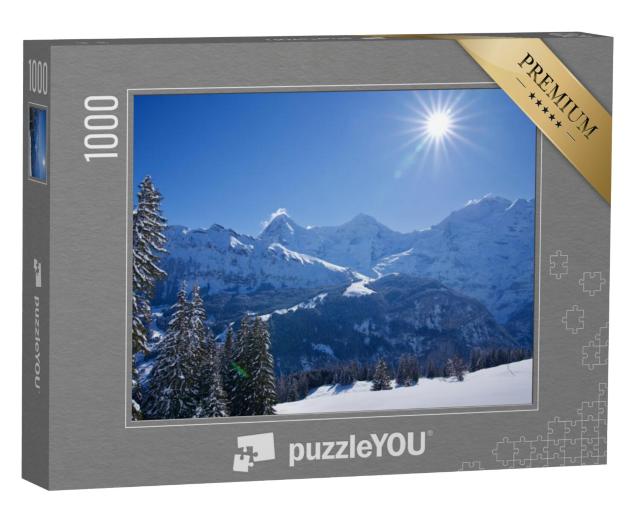 Puzzel 1000 stukjes „Winterlandschap met stervormige zon, Mürren, Zwitserland“