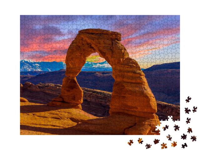 Puzzle 1000 Teile „Sonnenuntergang über dem Arches National Park in Utah“