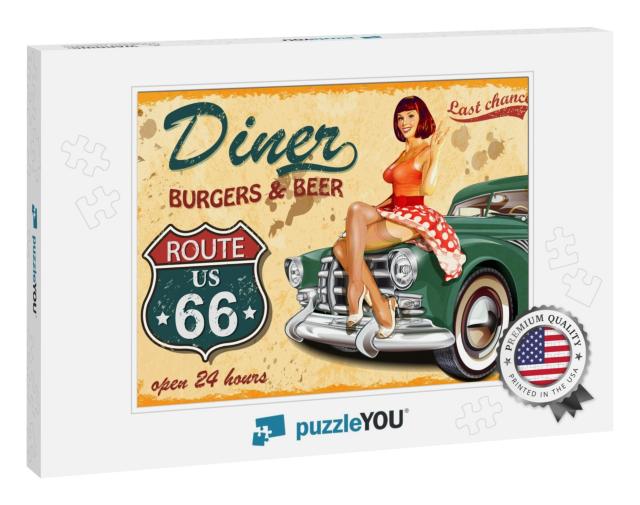 Diner Route 66 Vintage Poster... Jigsaw Puzzle