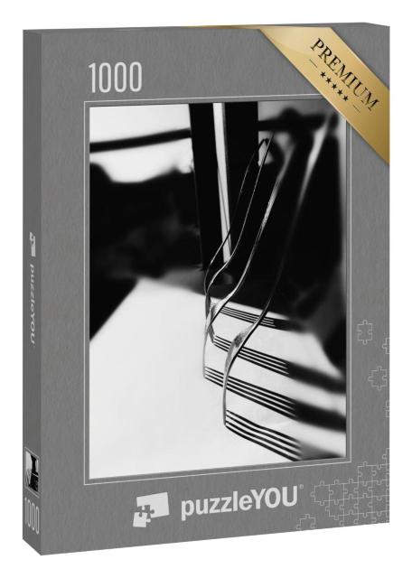 Puzzle 1000 Teile „Abstrakte Fotografie: Gabelzaun, schwarz-weiß“
