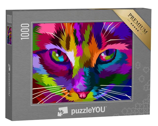 Puzzel 1000 stukjes „Illustratie: Abstracte kat met een intense blik“