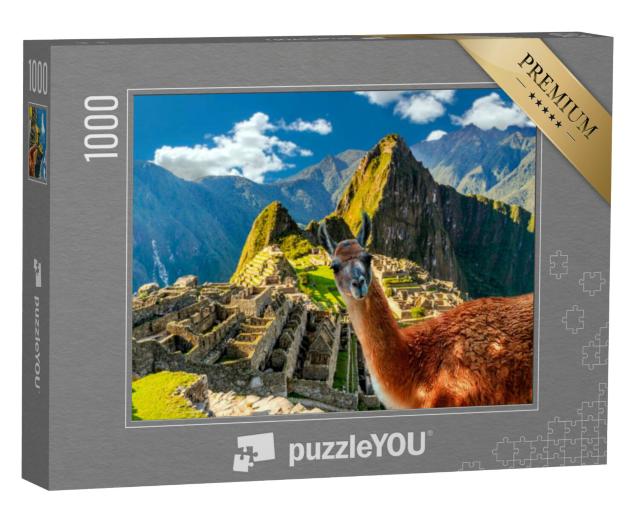 Puzzel 1000 stukjes „Lama op het uitkijkpunt van Machu Picchu in Peru“