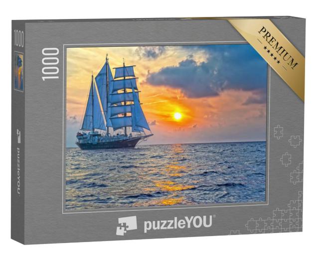 Puzzel 1000 stukjes „Zeiljacht zeilt de zonsondergang tegemoet“