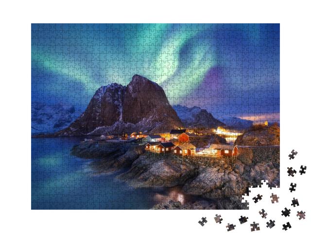 Puzzle 1000 Teile „Aurora borealis auf den Lofoten, Norwegen“