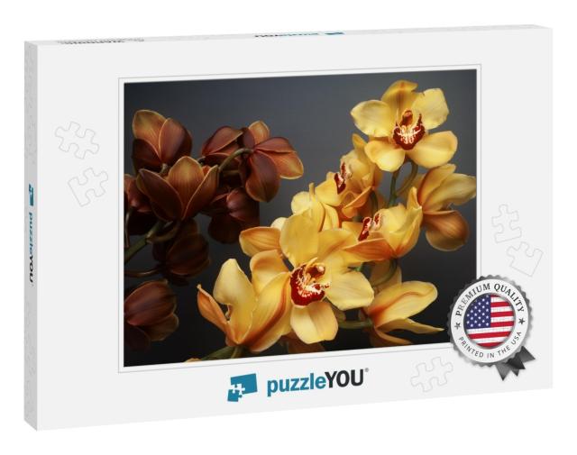 Composition of Beautiful Yellow & Brown Cymbidium Orchid... Jigsaw Puzzle