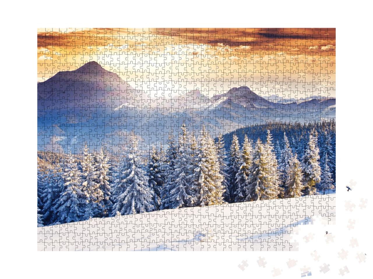 Puzzle 1000 Teile „Fantastische abendliche Winterlandschaft mit dramatischem Himmel“