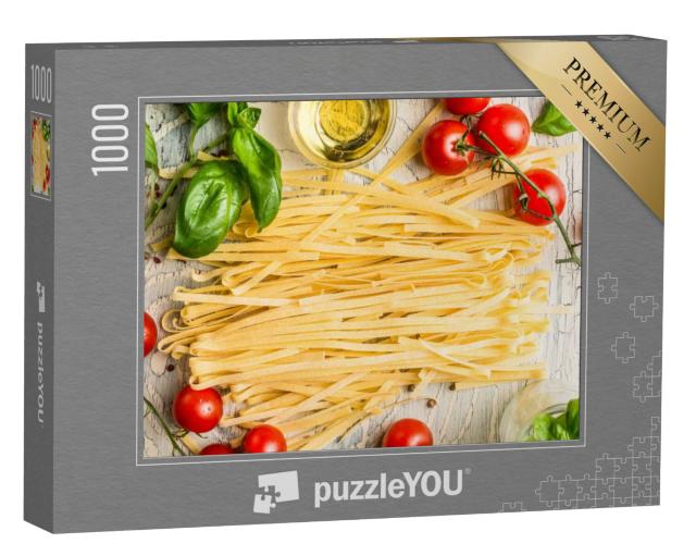 Puzzel 1000 stukjes „Italiaanse pasta met tomaten, basilicum en olie“