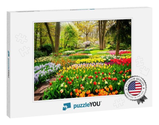Colorful Tulips Flowerbeds & Path in an Spring Formal Gar... Jigsaw Puzzle
