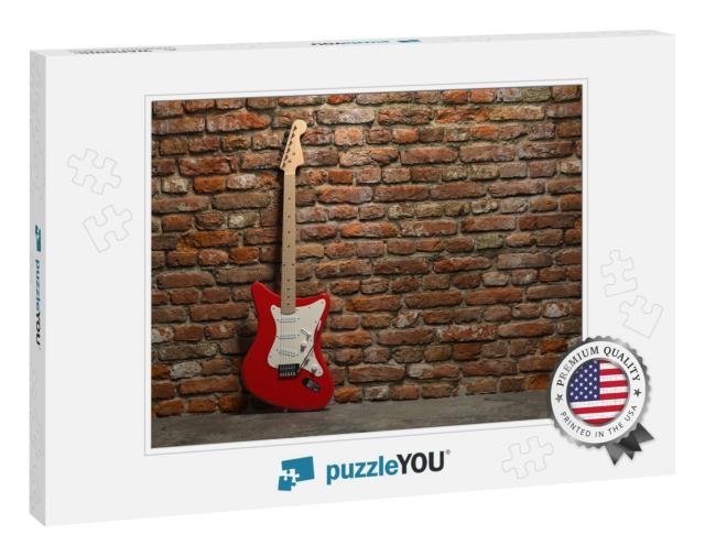 Red Electric Guitar with Six String Wooden Body An... Jigsaw Puzzle