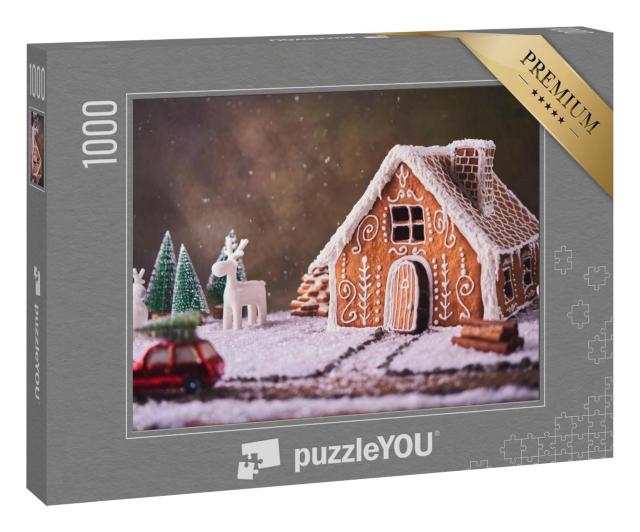 Puzzle 1000 Teile „Kleines Lebkuchenhaus in einer Weihnachtslandschaft“