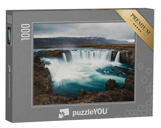 Puzzel 1000 stukjes „Godafoss: de beroemde waterval van IJsland, uitzicht vanaf de rotskust“