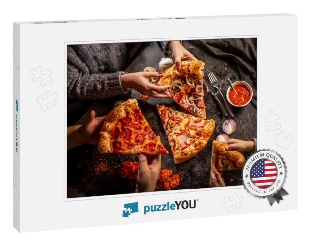 A Family Sharing Pizza Dinner... Jigsaw Puzzle