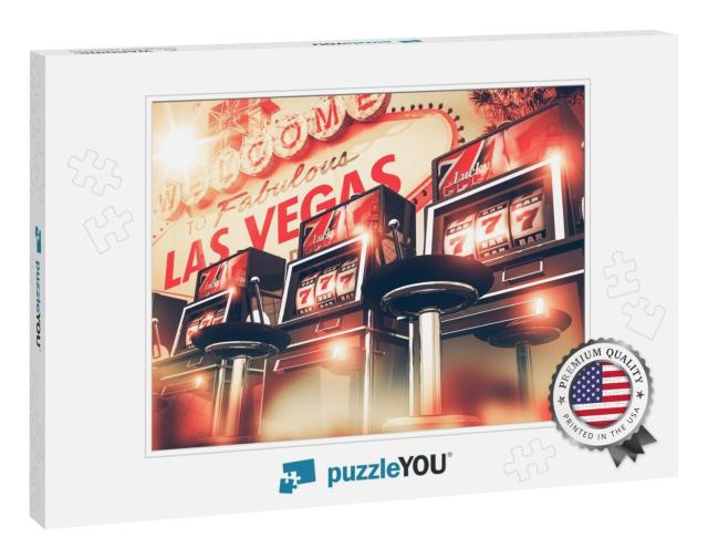 Slot Machine Games in Las Vegas Concept. Vegas Gambling 3... Jigsaw Puzzle