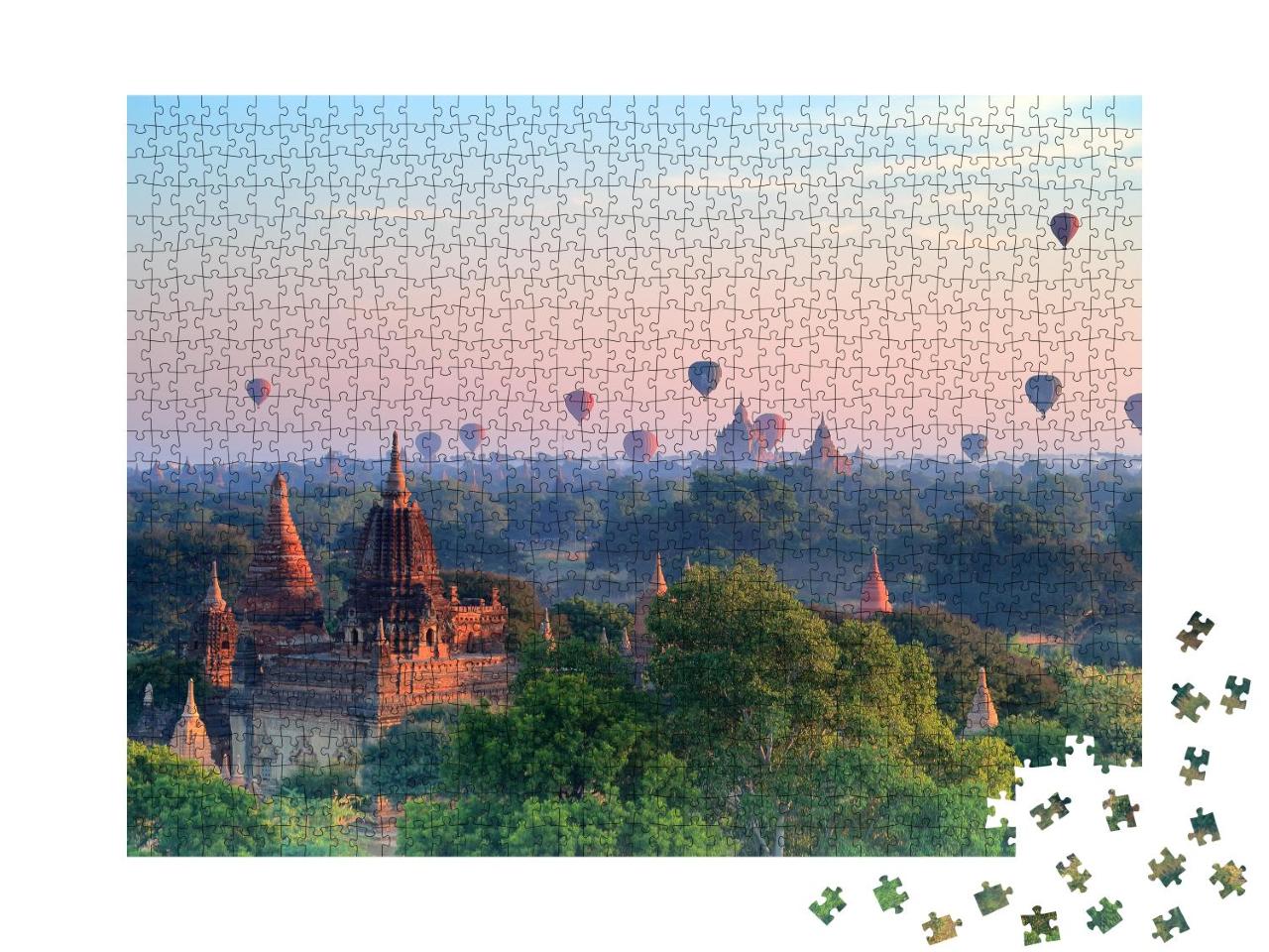 Puzzle 1000 Teile „Heißluftballons über Pagoden bei Sonnenaufgang in Bagan, Myanmar“