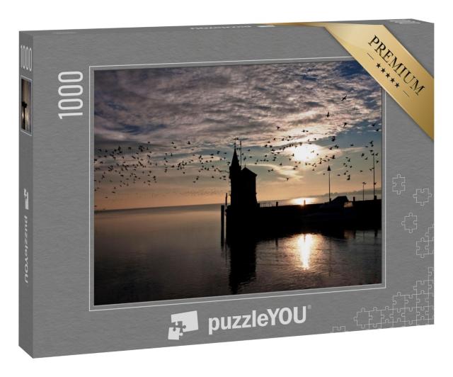Puzzle 1000 Teile „Hafeneinfahrt von Konstanz im Sonnenaufgang, Bodensee, Deutschland“