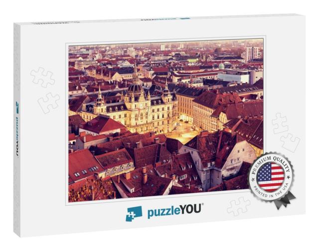 Graz City Aerial View from Schlossberg in Austria... Jigsaw Puzzle