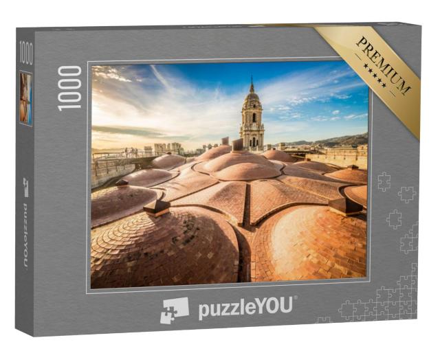 Puzzel 1000 stukjes „Zonsondergang op het dak van de kathedraal van Malaga, Spanje“