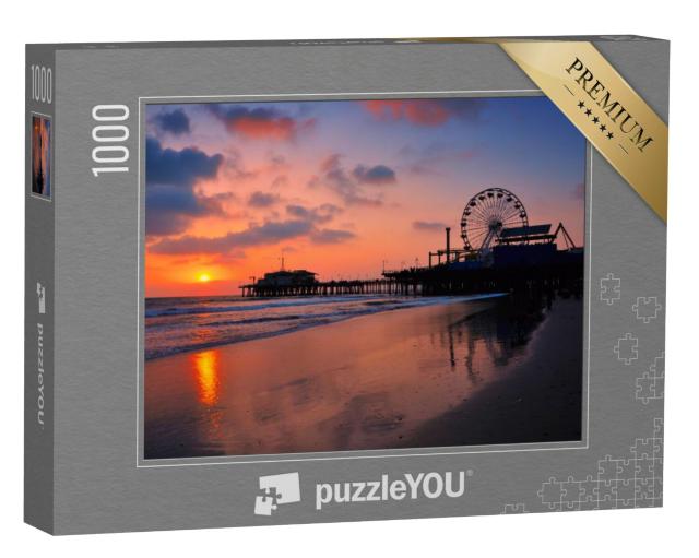 Puzzel 1000 stukjes „Pittoreske zonsondergang bij Santa Monica Pier, Californië, VS“