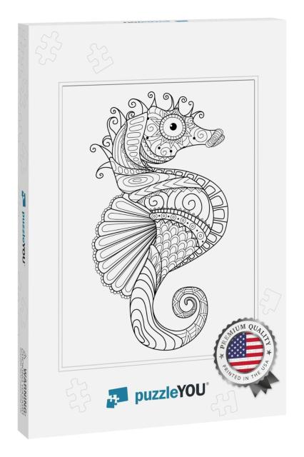 Hand Drawn Sea Horse Zentangle Style for Coloring Page, T... Jigsaw Puzzle