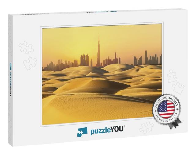 Dubai Skyline in Desert At Sunset... Jigsaw Puzzle