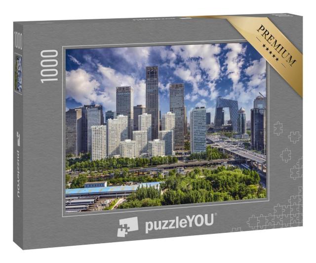 Puzzle 1000 Teile „Stadtbild des Finanzdistrikts in Peking, China, Wolken am Himmel“