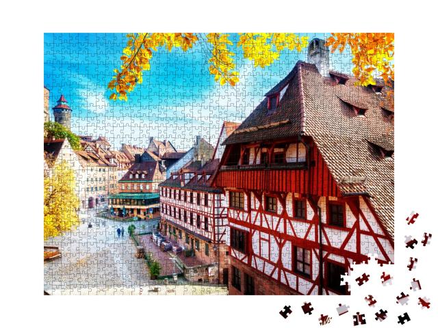 Puzzle 1000 Teile „Altstadt von Nürnberg im sonnigen Herbst, Deutschland“